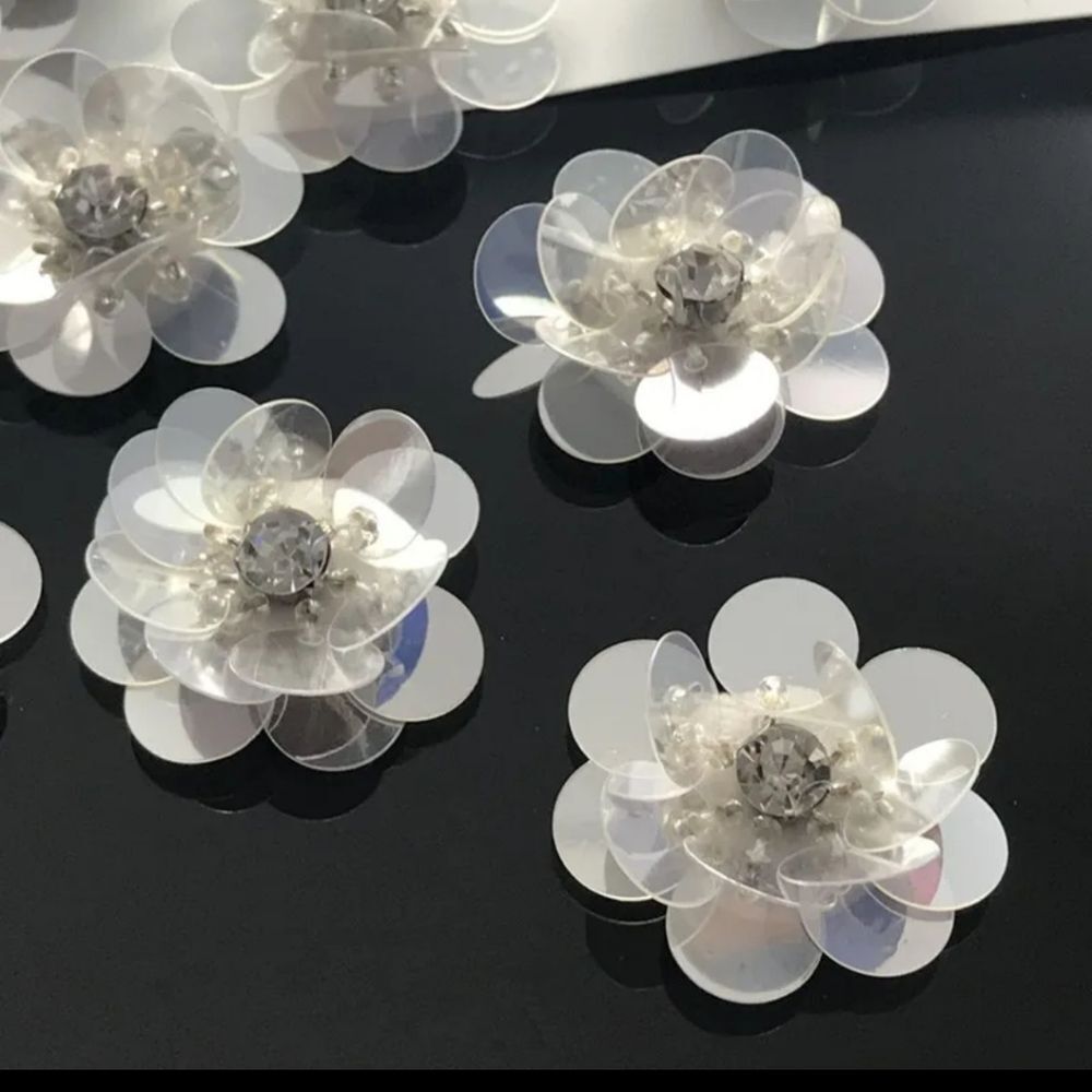 Lot of 10 Sew on Iridescent Flower Appliques